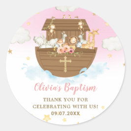 Noah's Ark Niedlicher Tiere Girl Baptism Christeni Runder Aufkleber