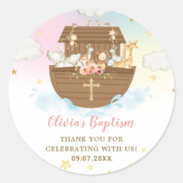 Noah's Ark Niedlicher Tiere Girl Baptism Christeni Runder Aufkleber