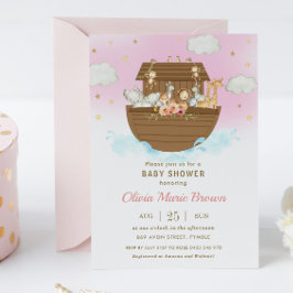 Noah's Ark Niedlicher Tiere Pink Girl Baby Dusche Einladung