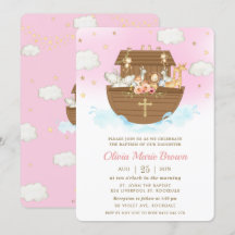 Noah's Ark Niedlicher Tiere Rosa Taufe Christening