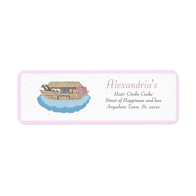 Noah's Ark Pink Baby Girl Dusche Einladung (Vorne)