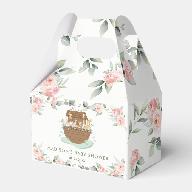 Noah's Ark Pink Blumengrün Girl Babydusche Geschenkschachtel (Vorderseite)