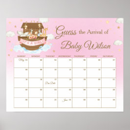 Noah's Ark Pink Girl Guess Baby's Due Date Game Poster