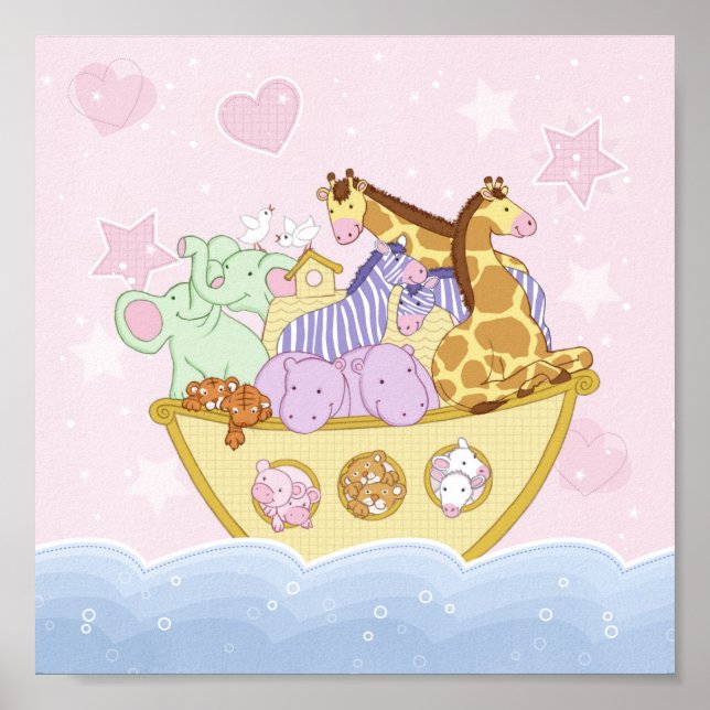 Noah's Ark Pink Kinderzimmer Poster Print (Vorne)