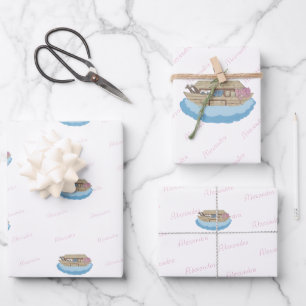 Noah's Ark Pink Script Girl Baby Shower Geschenkpapier Set