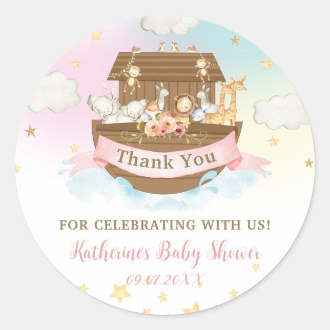 Noah's Ark Rainbow Birthday Baby Shower Vielen Dan Runder Aufkleber (Vorderseite)