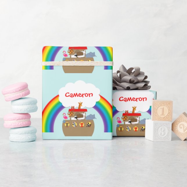 Noahs Ark Rainbow und Cloud Personalisiert Geschenkpapier (Babyparty)