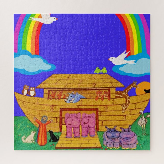 Noah's Ark Watercolor Rainbow Funny Elephant (Vertikal)