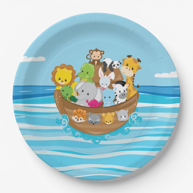 Noahs Baby-Tiere des Arche-Thema-| Pappteller (Vorderseite)