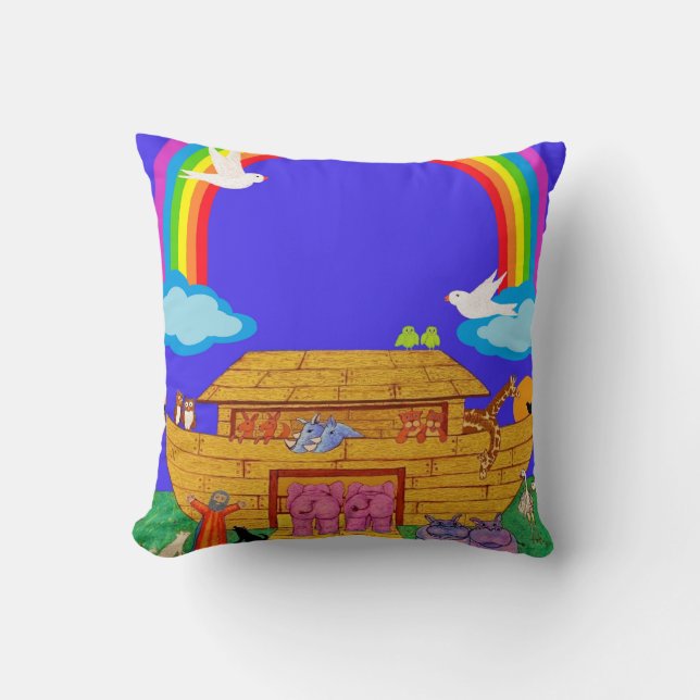Noah's Floating Zoo mit Regenbogen: Kinderzimmer & Kissen (Vorderseite)