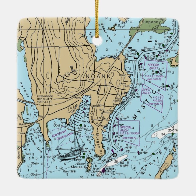 Noank CT Nautic Chart Keramikornament (Rückseite)