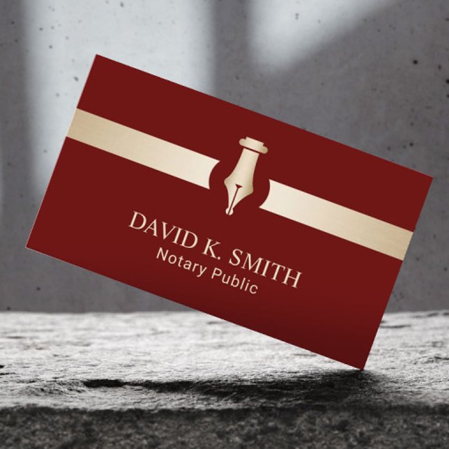 Noary Public Golden Pen Elegante Rot Visitenkarte (Von Creator hochgeladen)