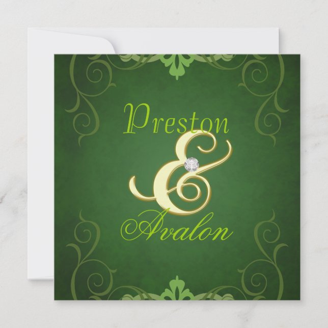 Nobel Green Texture Gold Scroll Einladung (Vorderseite)