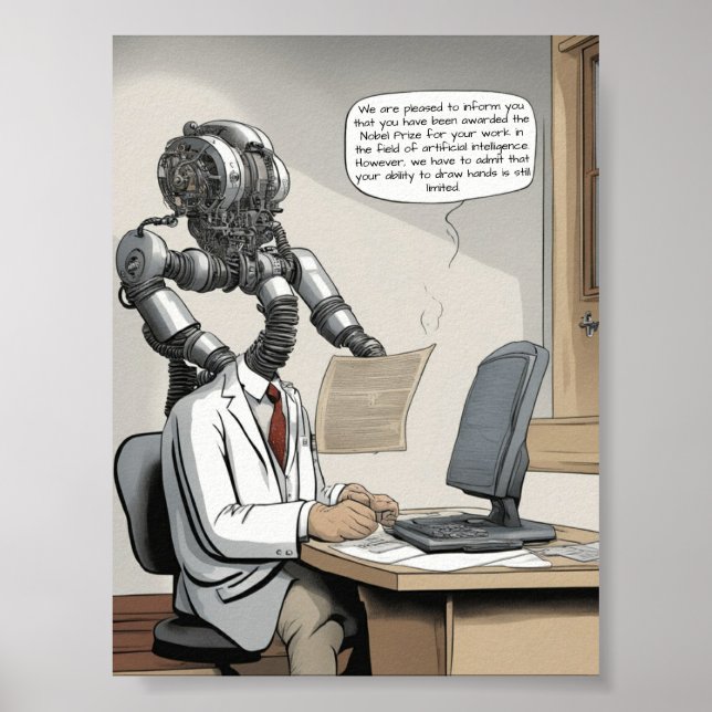 Nobelpreis für künstliche Intelligenz - ai-Cartoon Poster (Vorne)