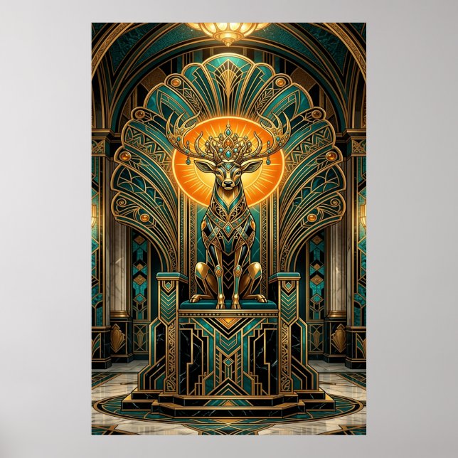 Noble Art Deco Stag Deer Golden Silhouette Poster (Vorne)