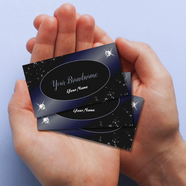 Noble Black Blue Glitzer Stars Diamanten Elegante Visitenkarte (Von Creator hochgeladen)