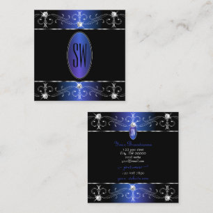 Noble Black Blue Lila Verzierte Ornamente Initiale Quadratische Visitenkarte