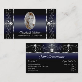 Noble Black Blue White Squiggled Juwelen mit Foto Visitenkarte