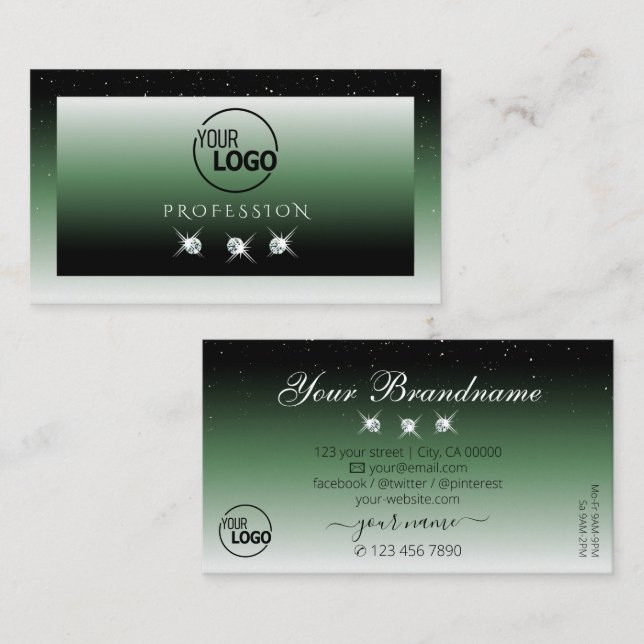 Noble Black Green Ombre Sparkle Diamonds mit Logo Visitenkarte (Vorne/Hinten)