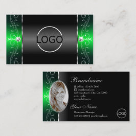 Noble Black Green Squiggled Jewels Logo und Foto Visitenkarte