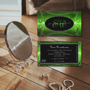 Noble Black Green Verziert Sparkle Diamonds Monogr Visitenkarte