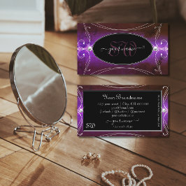 Noble Black Lila Verzierte Sparkle Jewels Monogram Visitenkarte
