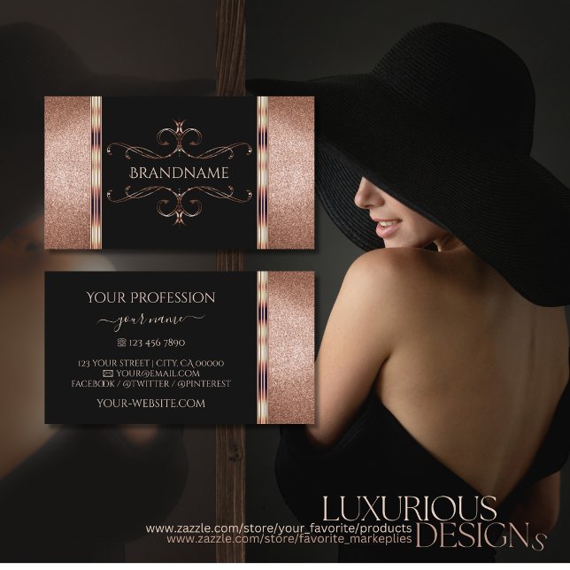 Noble Black Rose Gold Glitzer Verziert Visitenkarte (Von Creator hochgeladen)