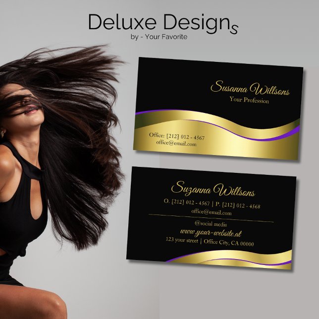 Noble Black Wavy Gold Dekoration Klasse und Luxus Visitenkarte (Von Creator hochgeladen)