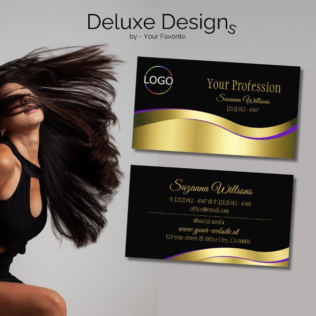 Noble Black Wavy Gold Dekoration mit Markenlogo Visitenkarte (Von Creator hochgeladen)