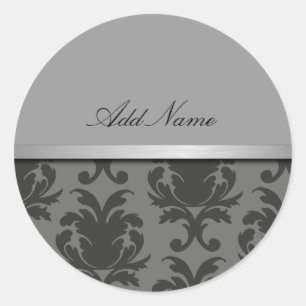 Noble Damast-Monogramm-Aufkleber Runder Aufkleber