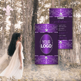 Noble Dark Lila Lilac Verzierte Ornamente mit Logo Visitenkarte