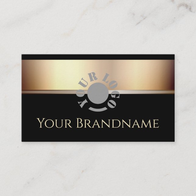 Noble Dunkle Gold Gradient auf Schwarz mit Logo Lu Visitenkarte (Vorderseite)
