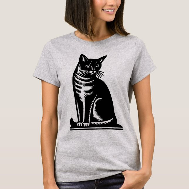 Noble Feline Woodcut Style T-Shirt (Vorderseite)