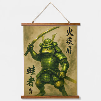 Noble Frog Samurai Wandteppich Mit Holzrahmen