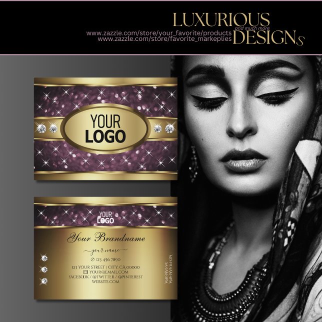 Noble Gold Lila Glitzer Stars Diamonds Logo hinzuf Visitenkarte (Von Creator hochgeladen)