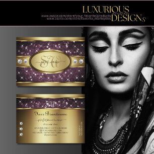 Noble Gold Lila Glitzer Stars Diamonds Monogram Visitenkarte