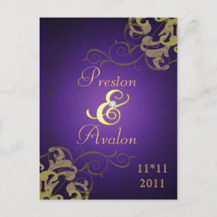 Noble Gold Scroll Lila Save the Date Postkarte