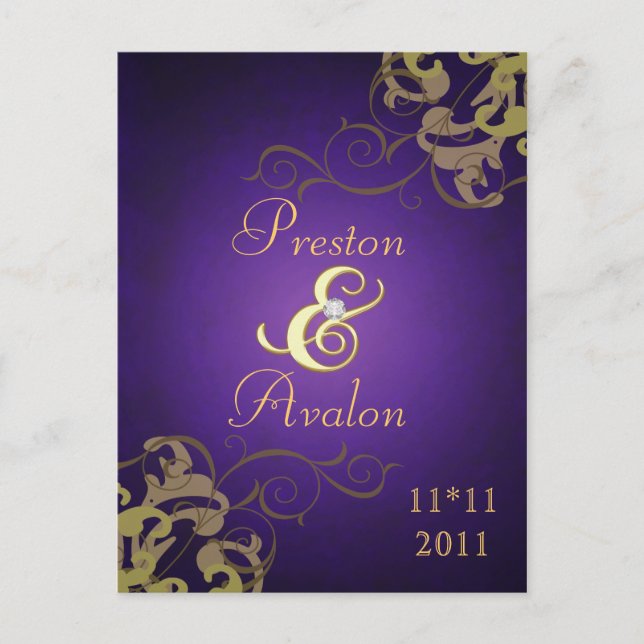 Noble Gold Scroll Purple Enregistrer La Date Carte (Devant)