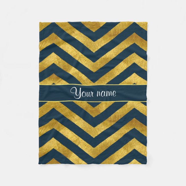 Noble Gold-und Marine-Blau-Sparren Fleecedecke (Vorderseite)
