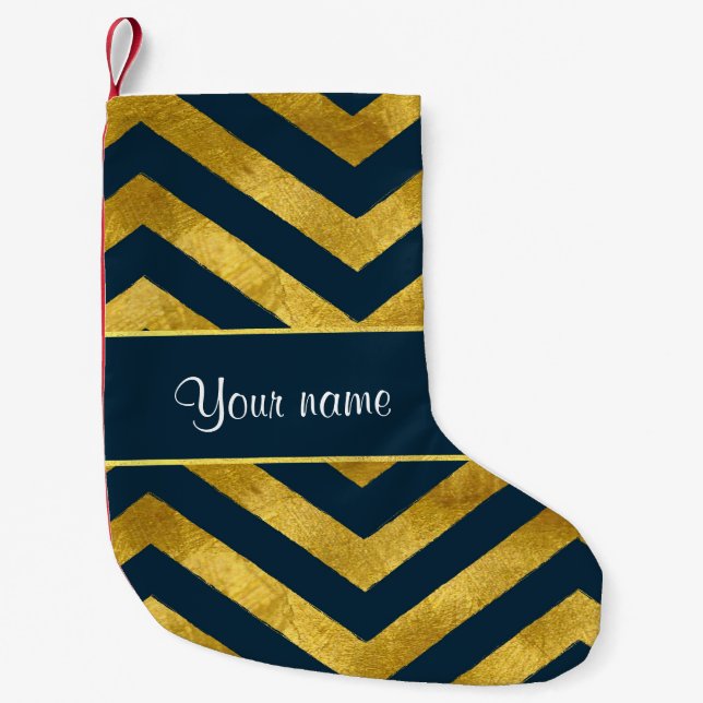 Noble Gold-und Marine-Blau-Sparren Kleiner Weihnachtsstrumpf (Vorderseite)