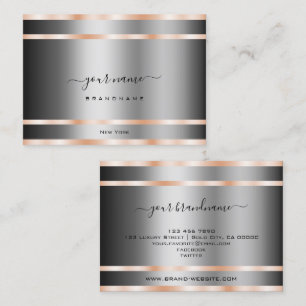 Noble Graphite Silver Schimmery Rose Golden Lines Visitenkarte