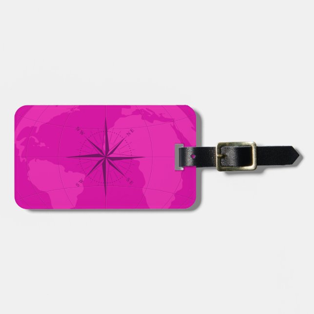 Noble helle lila Weltkarte mit Kompass-Rose Gepäckanhänger (Vorderseite horizontal)