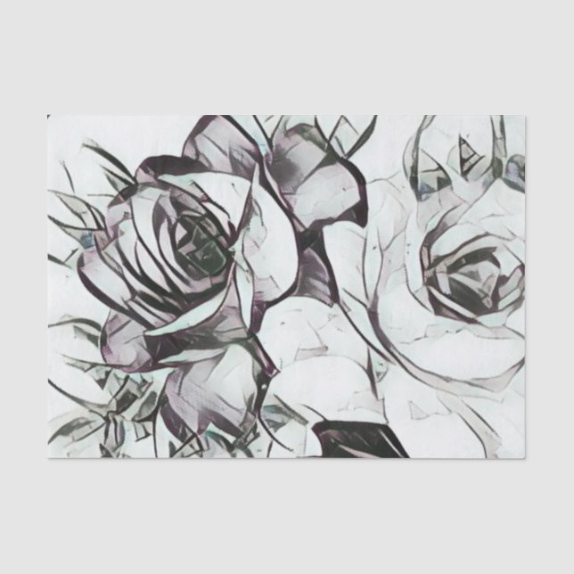 Noble Hochzeits-Schwarz-weiße Rosen-Blumenmuster Seidenpapier (Vorderseite)