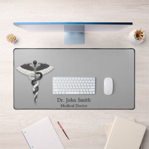 Noble Klasse Medical Elegant Schwarz-weiß Caduceus Schreibtischunterlage