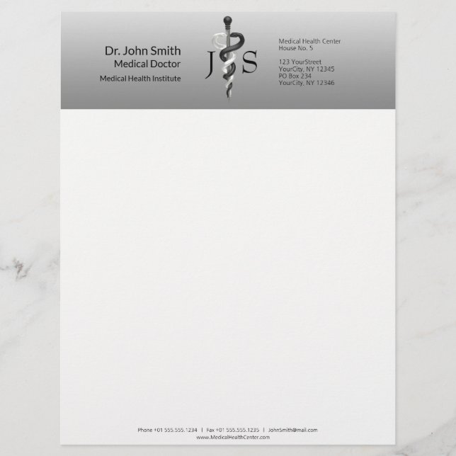 Noble Klasse Medical Elegantes Schwarz-weißes Ascl Briefbogen (Vorderseite)
