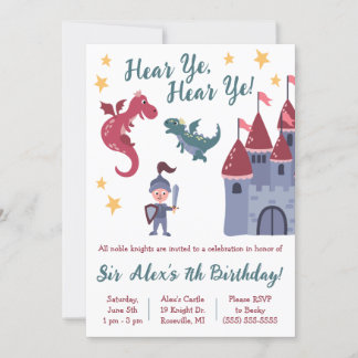 Noble Knight, Dragon, Castle Themed Birthday Party Einladung