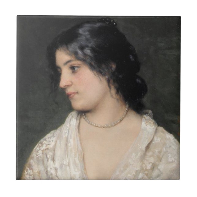 Noble Lady mit Pearl Necklace Fliese (Vorderseite)