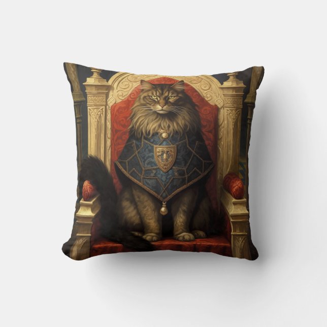 Noble Maine Coon Cat Throne Art Print Kissen (Vorderseite)