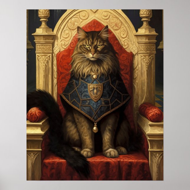 Noble Maine Coon Cat Throne Art Print Poster (Vorne)