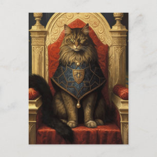 Noble Maine Coon Cat Throne Art Print Postkarte